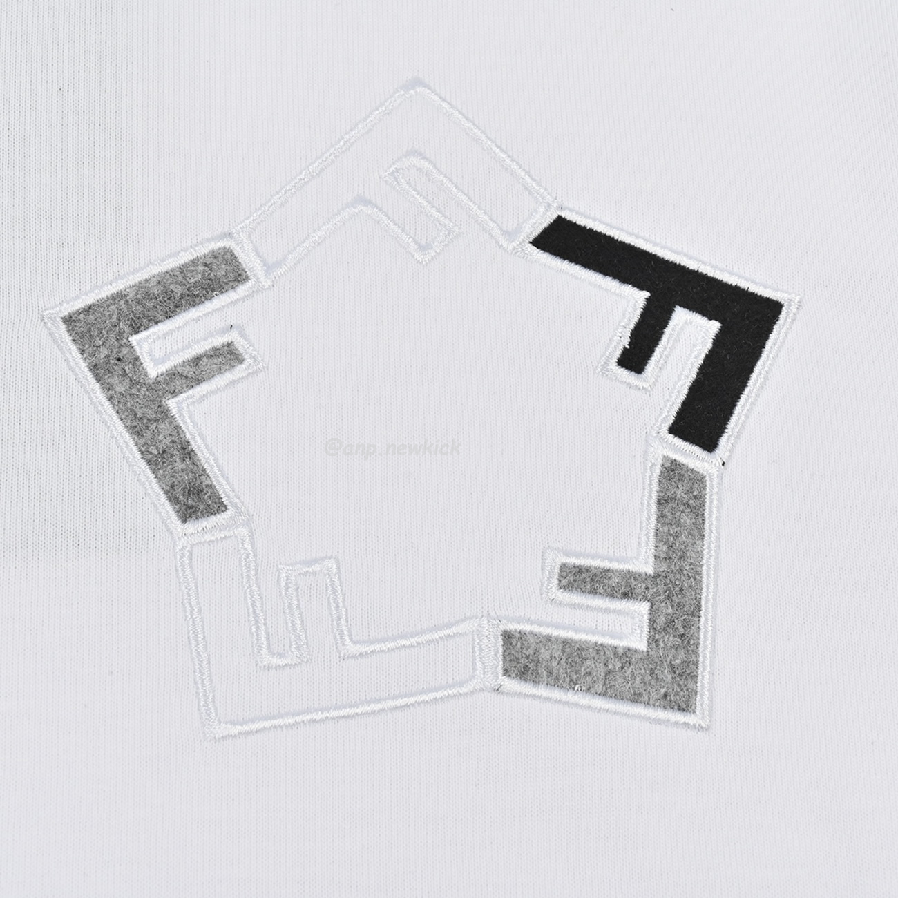 Fendi Pentagonal F Embroidered Flocked Round Neck Short Sleeved T Shirt (8) - newkick.org